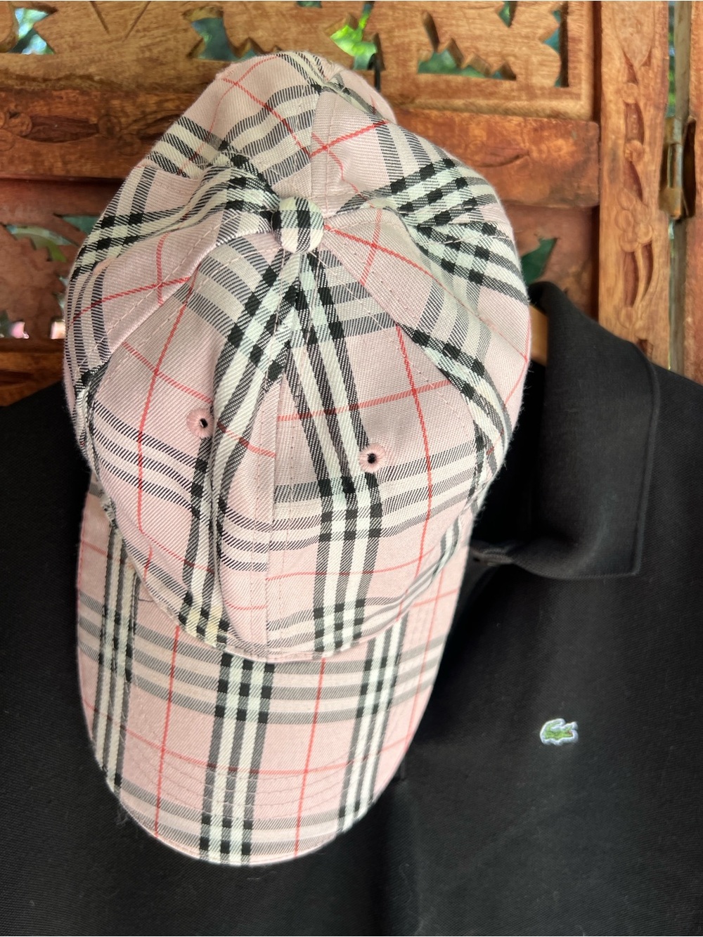 Burberry Pink Check Cotton Baseball Cap with Black Trim